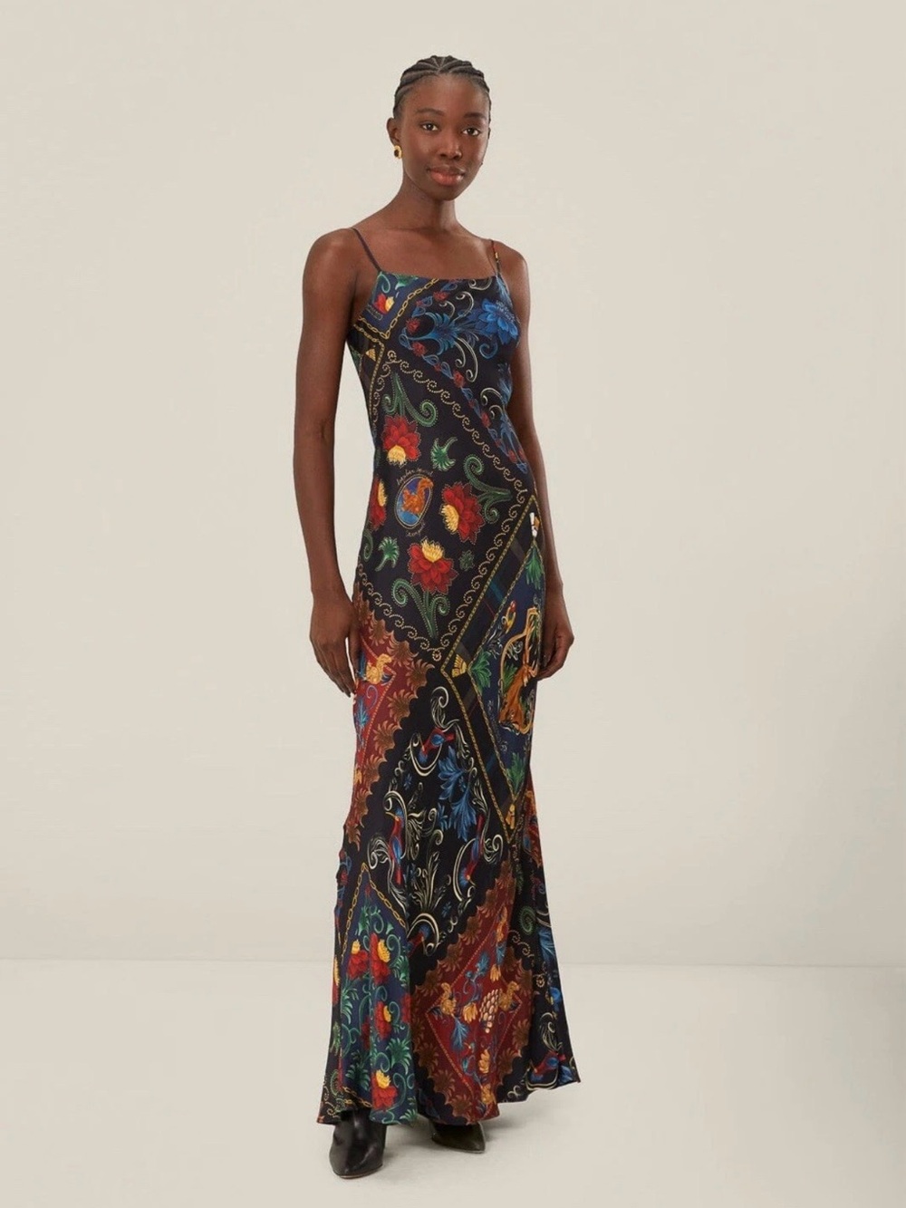 Farm Rio Black Mixed Arabesque Scarves  Party Maxi Dress Size M NEW